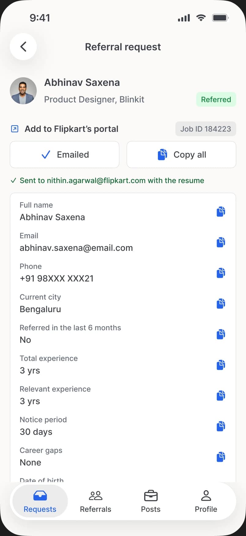 After Refer: Emailed and Copy all, then every detail in the portal's order.