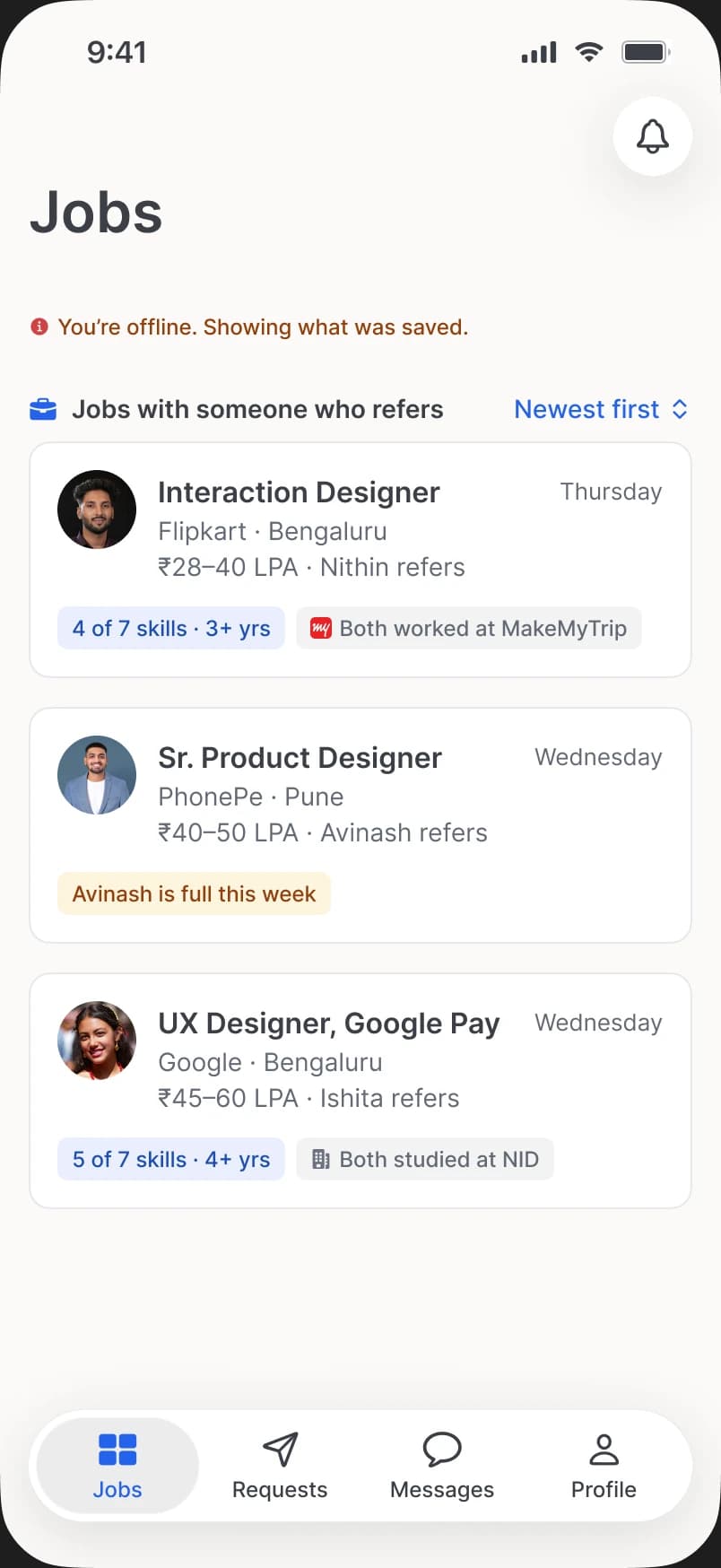 Jobs while offline, with a note at the top.